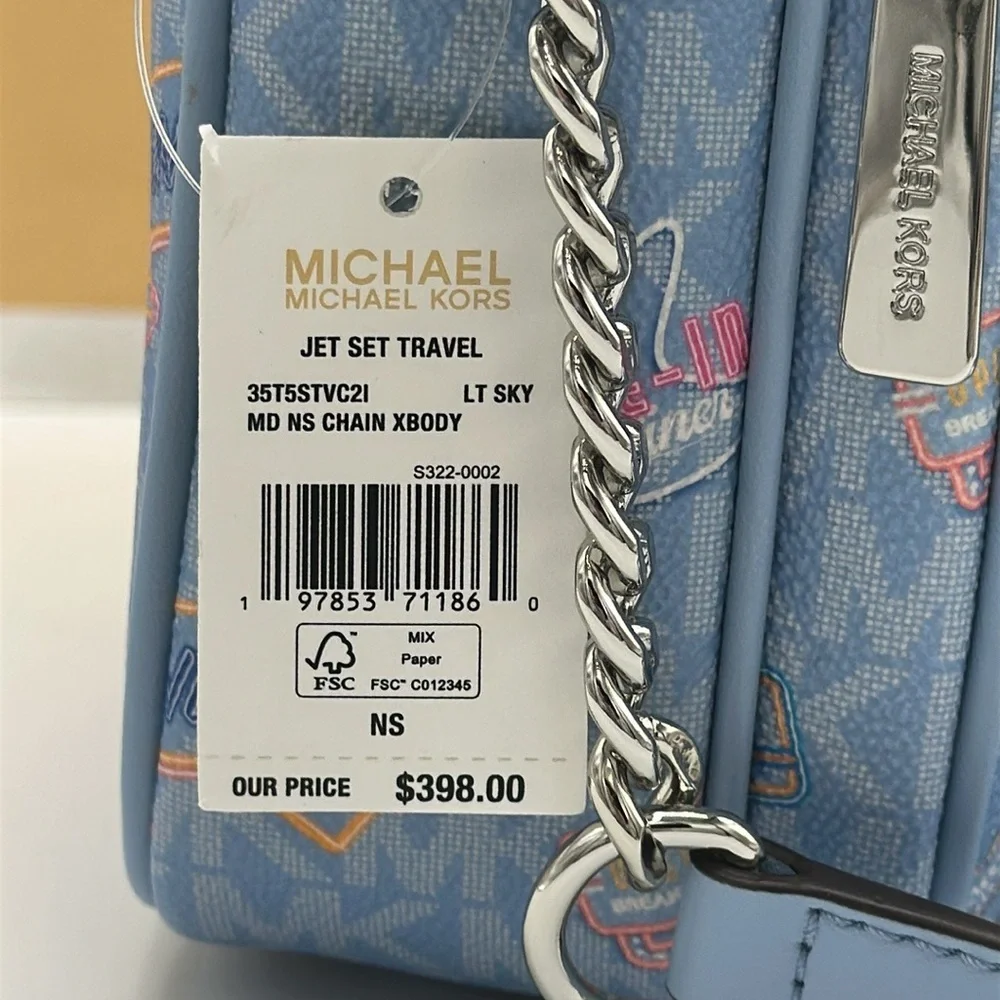 MICHAEL KORS Jet Set Medium Printed Signature Logo Crossbody NS CHAIN XBODY Bag